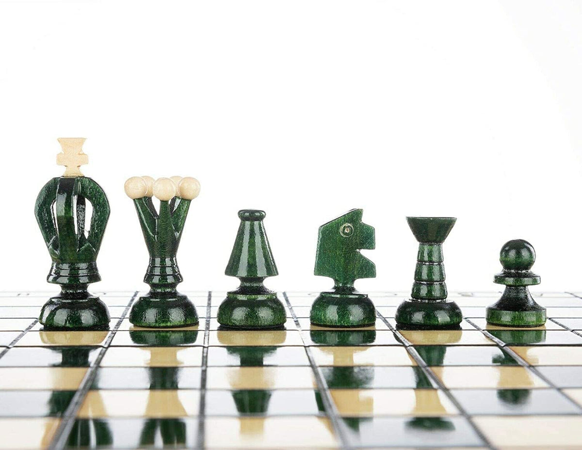 Handcrafted Wooden Chess Set – 12.5" Green Board