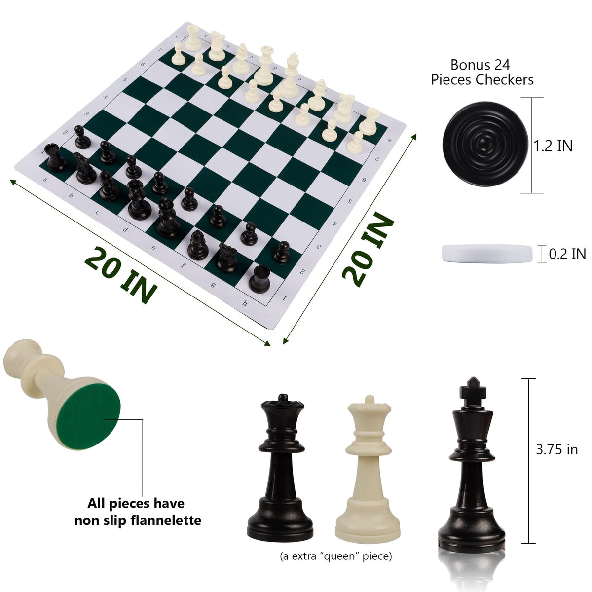 2-in-1 Chess & Checkers Set – 20" Portable Folding Board