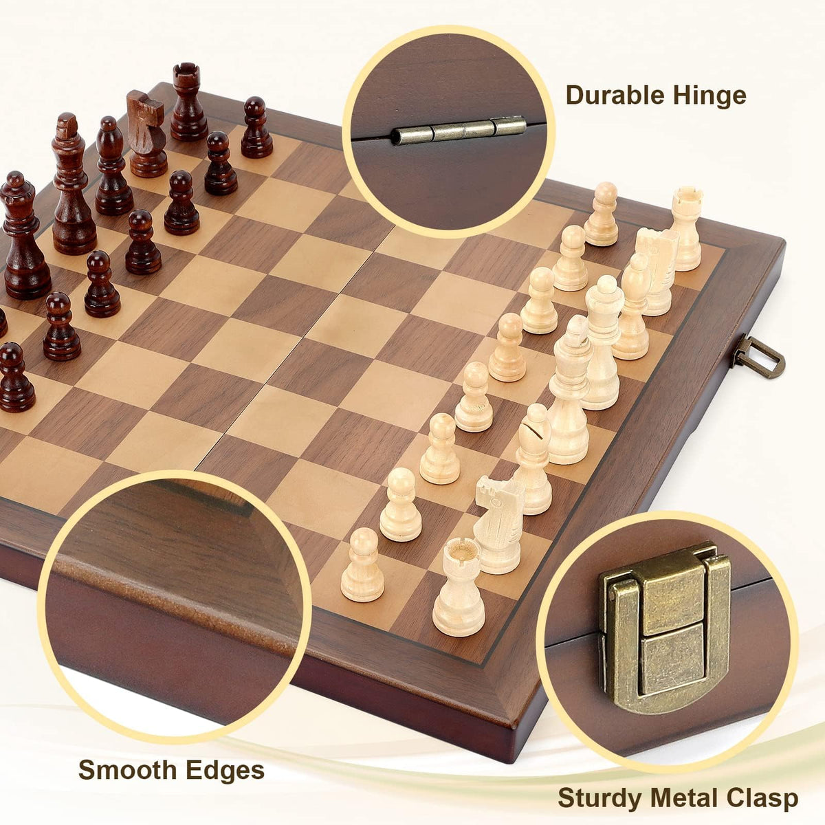 Magnetic Folding Chess Set – 15" Wooden Board, Tournament Ready