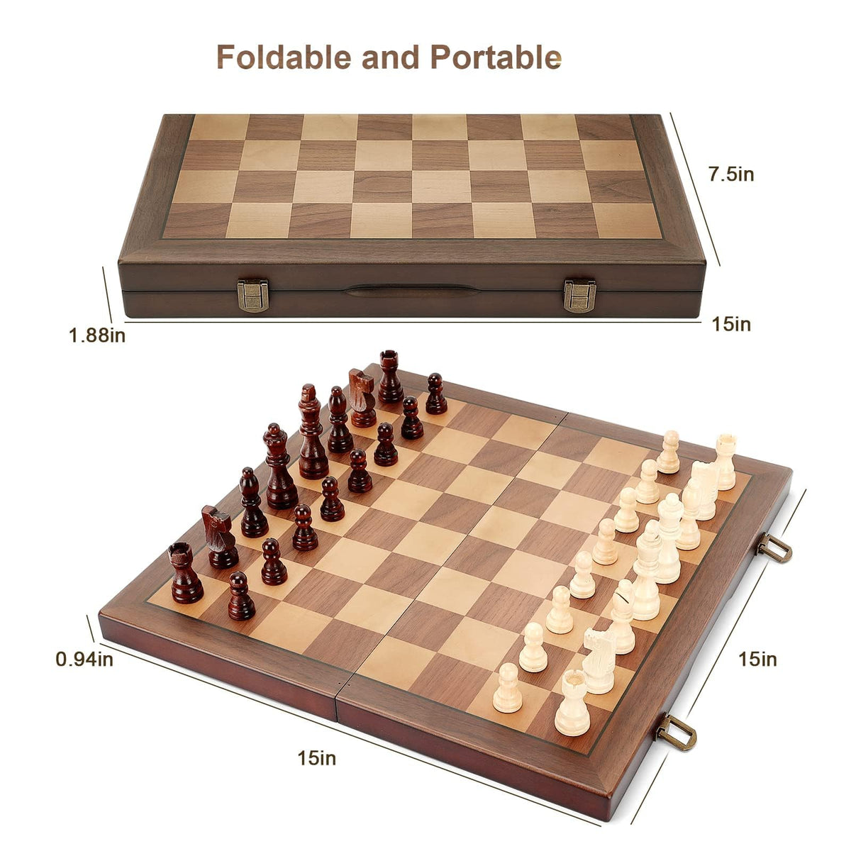 Magnetic Folding Chess Set – 15" Wooden Board, Tournament Ready
