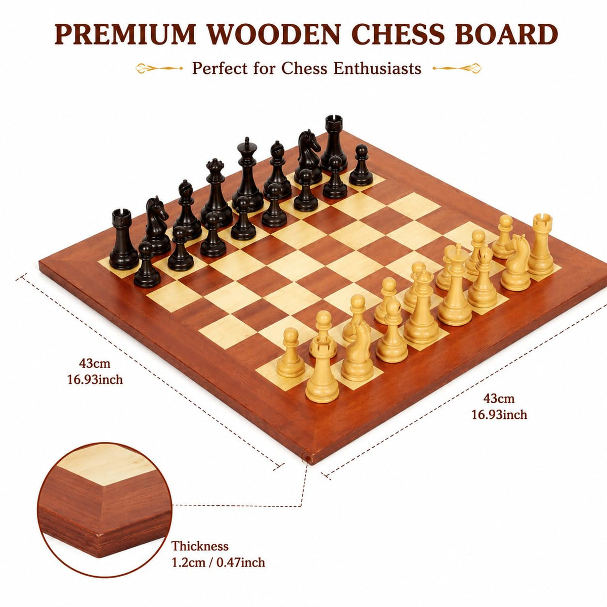 Luxury Wooden Chess Set with Leather Case – 17" Handcrafted Staunton