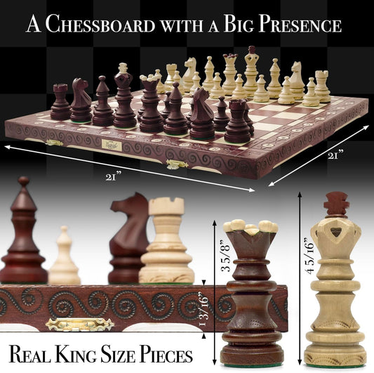 Imperator Folding Chess Set – 21" Beech & Birch Wood