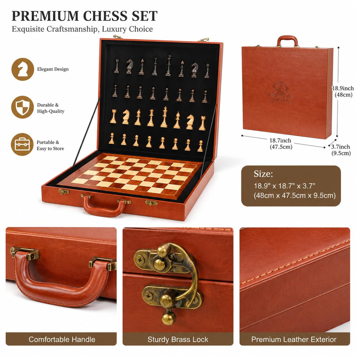 Luxury Wooden Chess Set with Leather Case – 17" Handcrafted Staunton