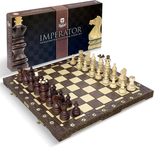 Imperator Folding Chess Set – 21" Beech & Birch Wood