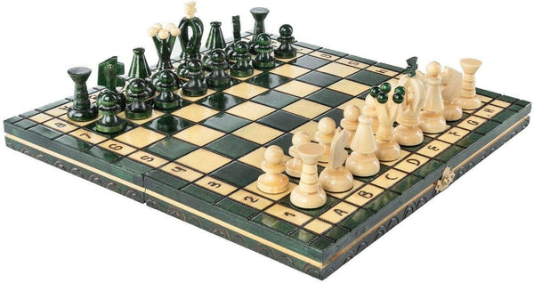 Handcrafted Wooden Chess Set – 12.5" Green Board