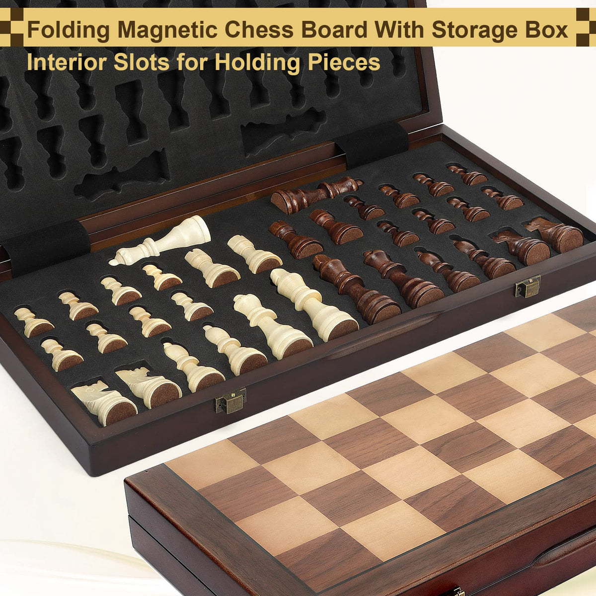 Magnetic Folding Chess Set – 15" Wooden Board, Tournament Ready