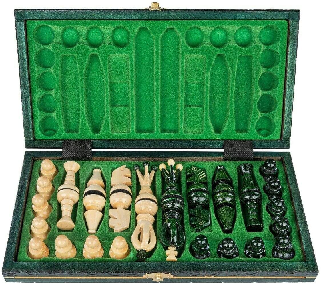 Handcrafted Wooden Chess Set – 12.5" Green Board
