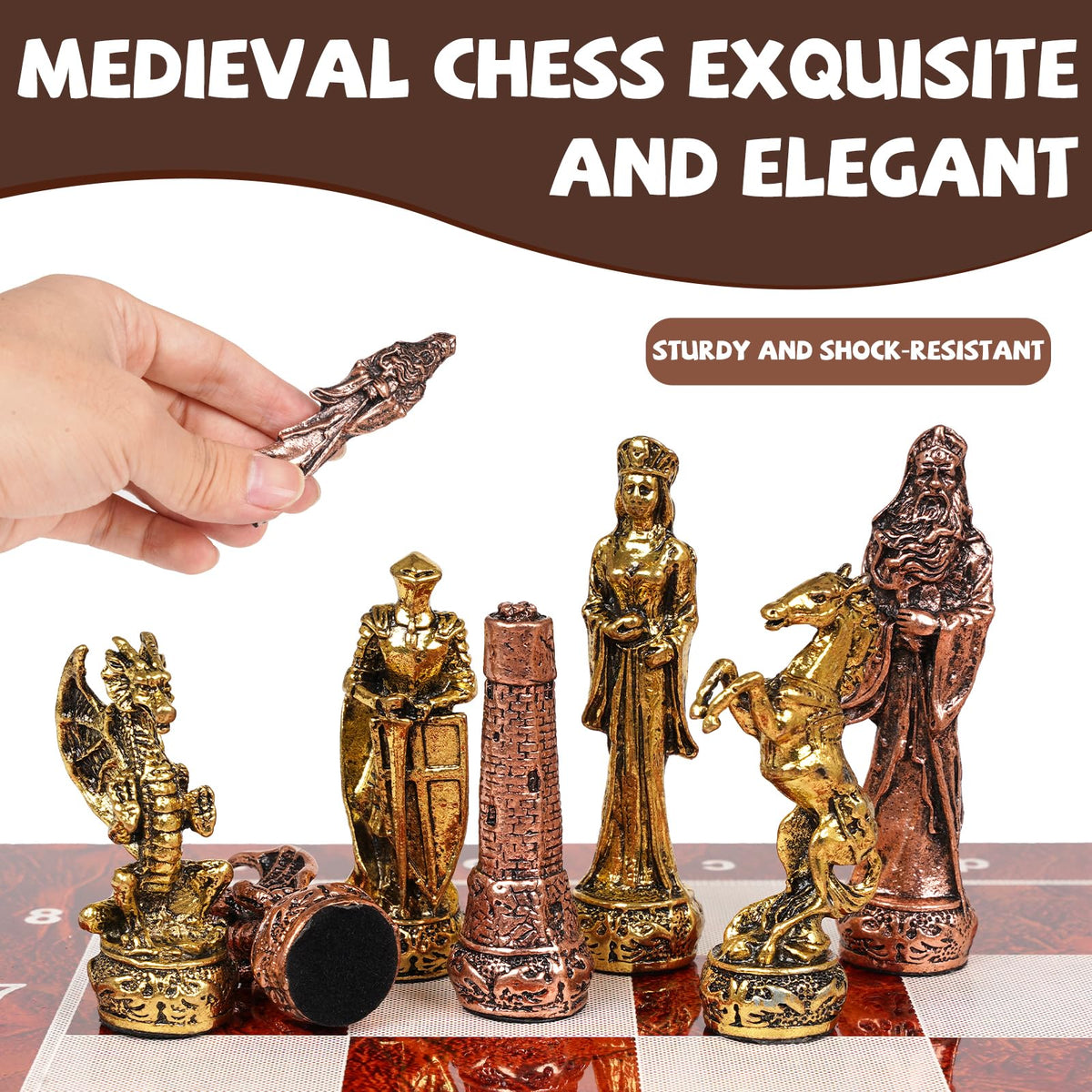 Vintage Metal Chess Set – 15" Wooden Board, Collectible Staunton Pieces