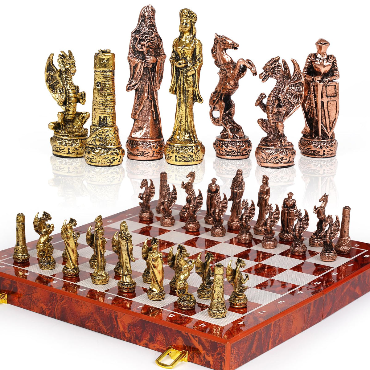Vintage Metal Chess Set – 15" Wooden Board, Collectible Staunton Pieces