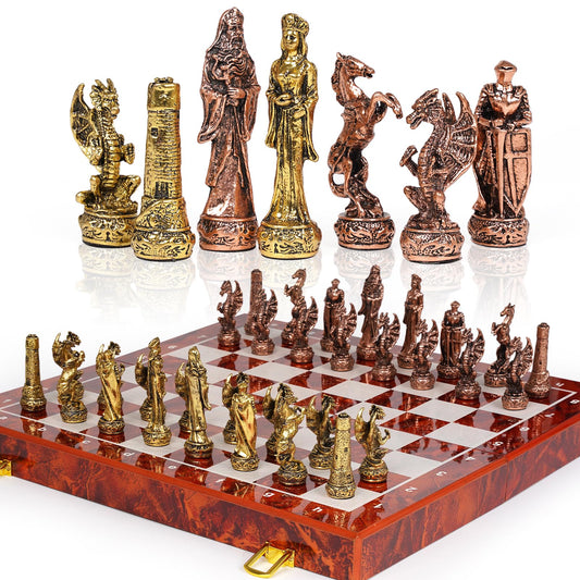 Vintage Metal Chess Set – 15" Wooden Board, Collectible Staunton Pieces