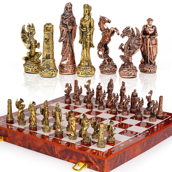 Vintage Metal Chess Set – 15" Wooden Board, Collectible Staunton Pieces