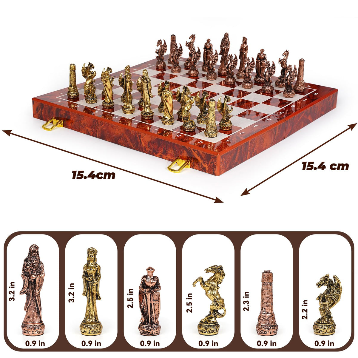 Vintage Metal Chess Set – 15" Wooden Board, Collectible Staunton Pieces