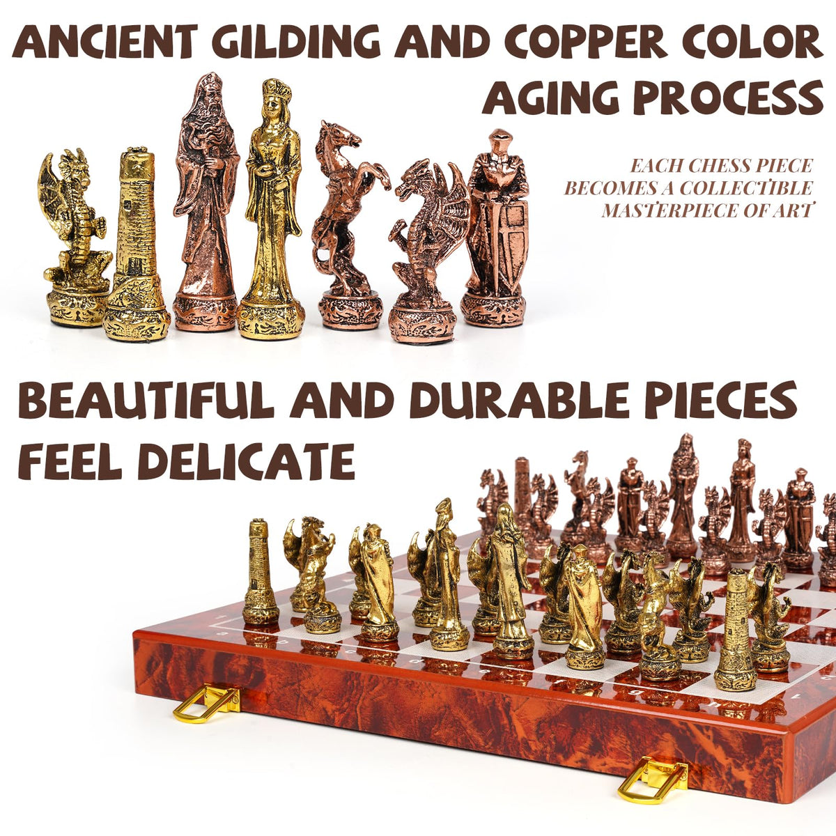 Vintage Metal Chess Set – 15" Wooden Board, Collectible Staunton Pieces